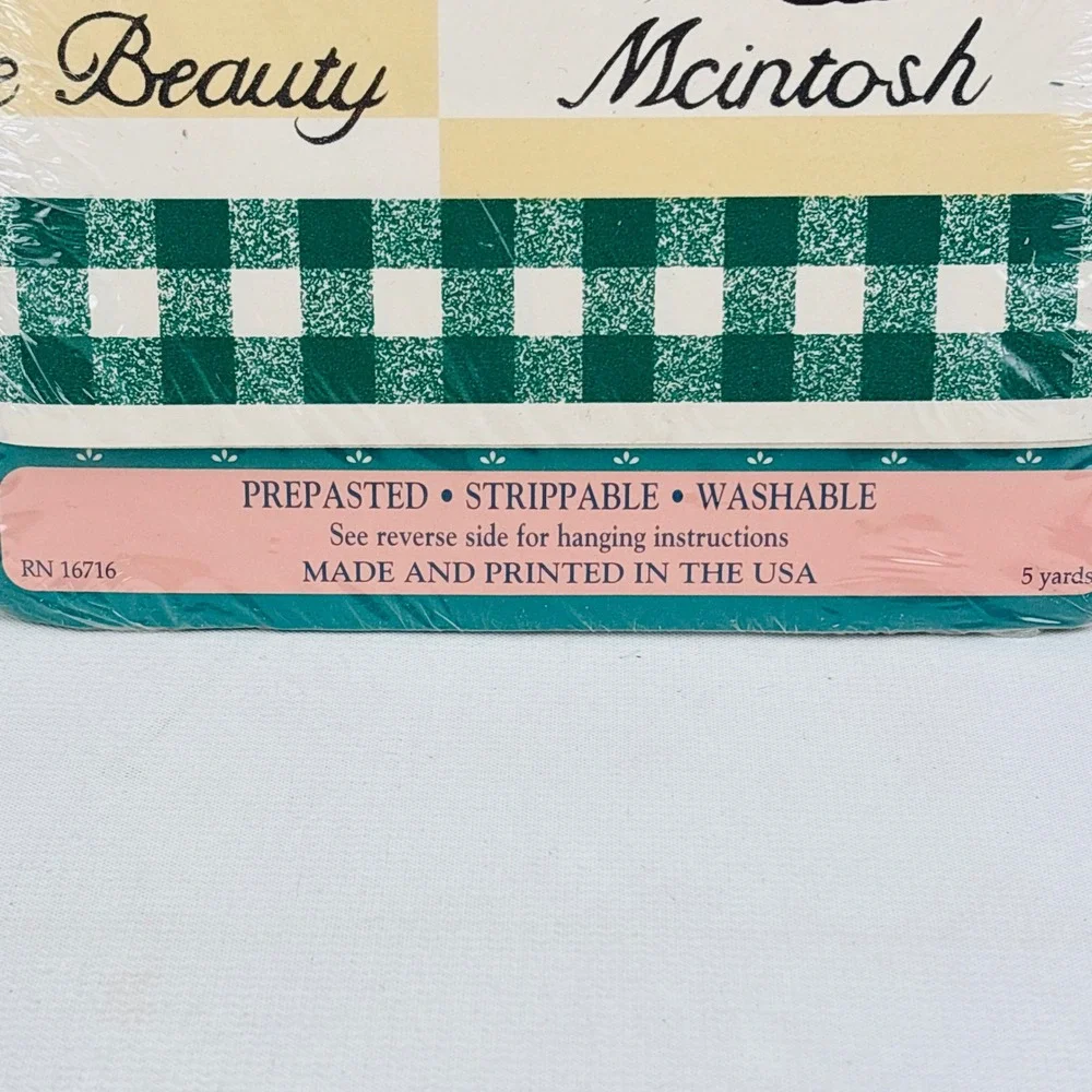 Vintage Imperial Apple A Day Wallpaper Border Green Gingham 5 Yards Cecil Saydah